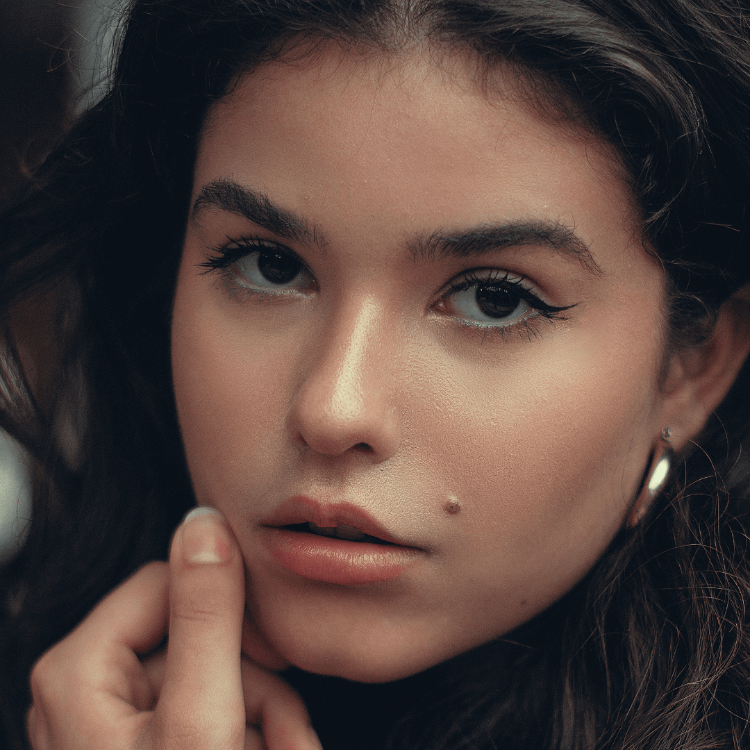 Close up of beauty mark on face